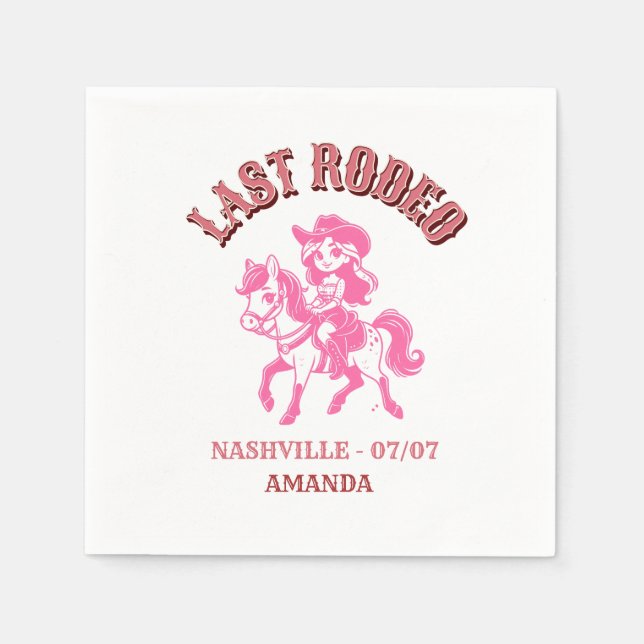 last rodeo bachelorette party pink horse napkin (Front)