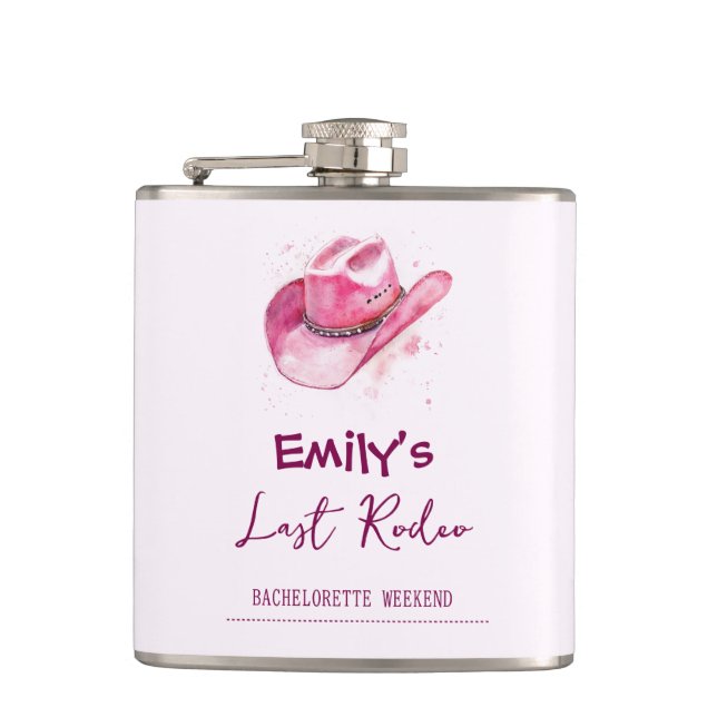 Last Rodeo Bachelorette Weekend Custom pink Flask (Front)
