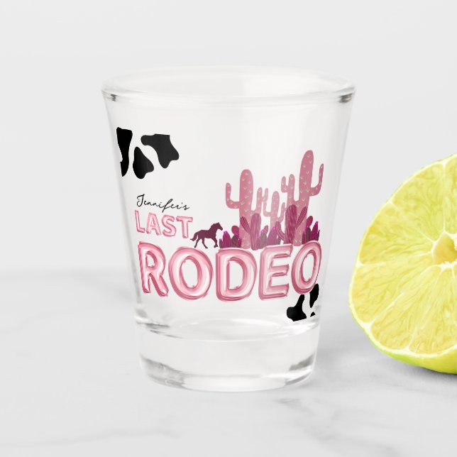 Last rodeo balloon font and cow print,cool party shot glass (Front)