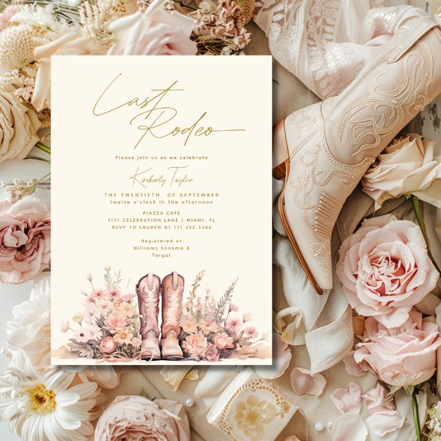 Last Rodeo Boots Floral Cowgirl Bridal Shower Invitation (Last Rodeo Boots Floral Cowgirl Bridal Shower Invitation)