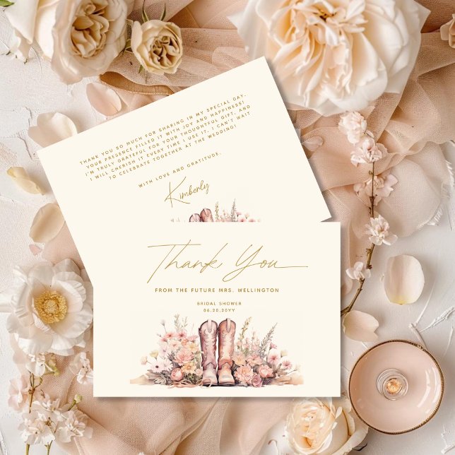 Last Rodeo Boots Floral Cowgirl Bridal Shower Thank You Card (Creator Uploaded)