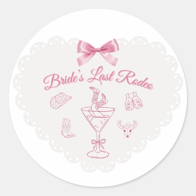 “Last Rodeo” Bride Tribe Western Bachelorette Classic Round Sticker (Front)