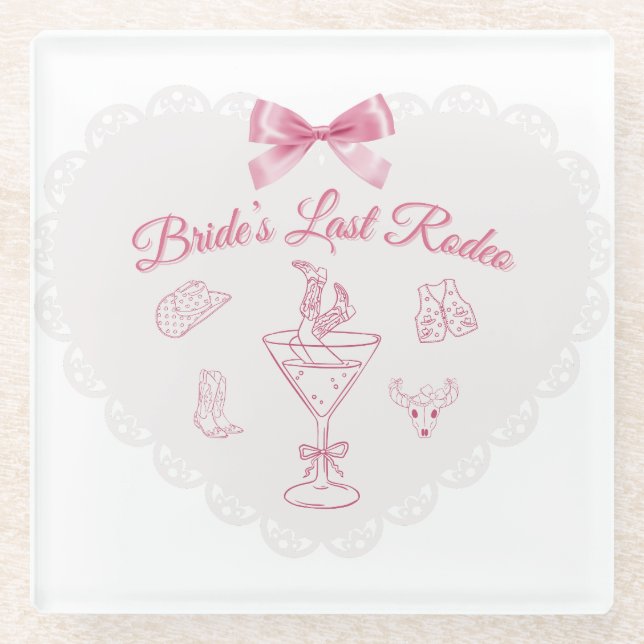 “Last Rodeo” Bride Tribe Western Bachelorette Glass Coaster (Front)