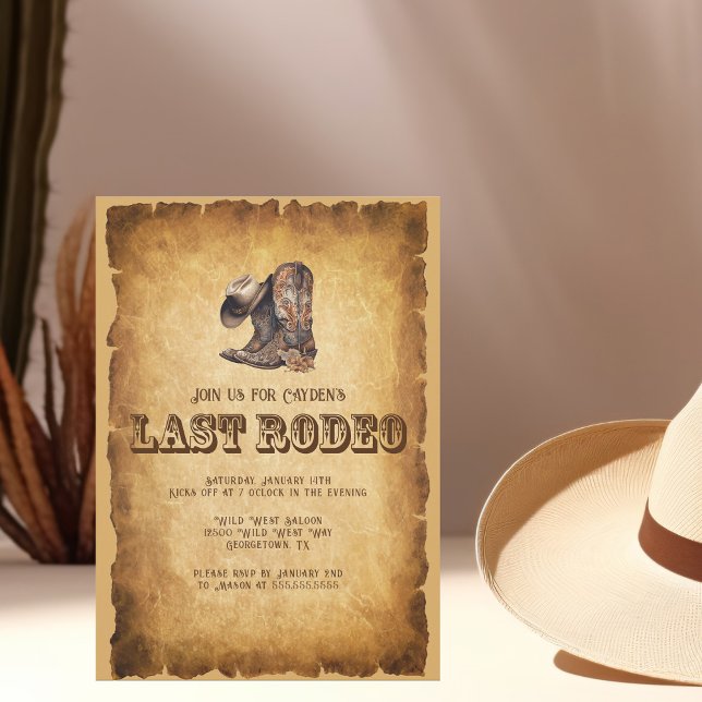 Last Rodeo Cowboy Bachelor Party Grunge Brown Invitation (Creator Uploaded)