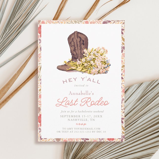 Last Rodeo Cowboy Boot Bouquet Bachelorette Party Invitation (Creator Uploaded)