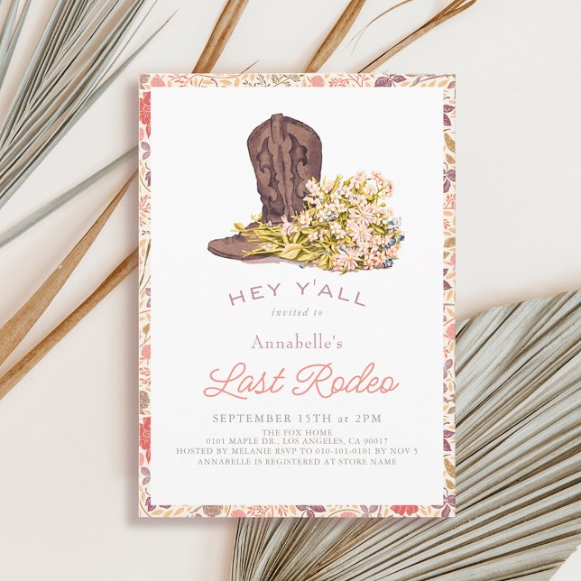 Last Rodeo Cowboy Boot & Bouquet Bridal Shower Invitation (Creator Uploaded)