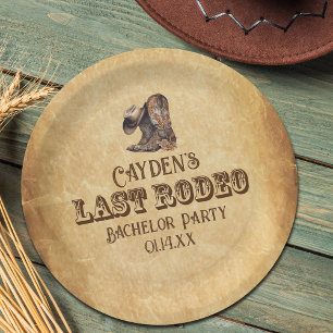 Last Rodeo Cowboy Grunge Brown Bachelor Party Paper Plate
