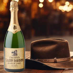Last Rodeo Cowboy Grunge Brown Bachelor Party Sparkling Wine Label