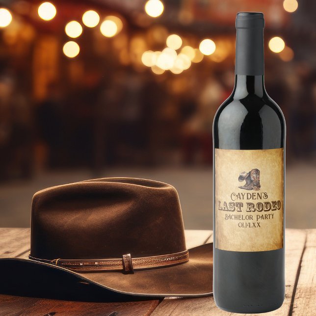 Last Rodeo Cowboy Grunge Brown Bachelor Party Wine Label (Creator Uploaded)