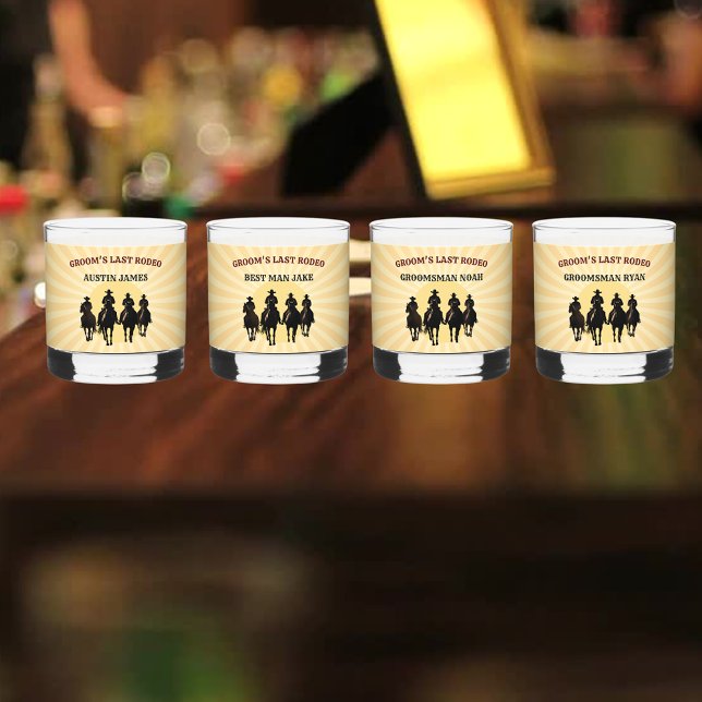 Last Rodeo Cowboys Personalise Name Bachelor Party Whiskey Glass (Last Rodeo Cowboys Personalize Name Bachelor Party Whiskey Glass)