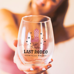 Last Rodeo Cowgirl Bachelorette Party Stemless Wine Glass
