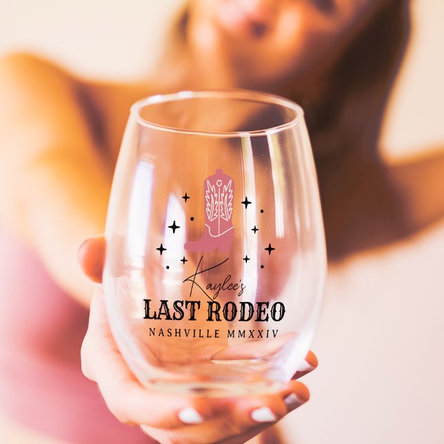 Last Rodeo Cowgirl Bachelorette Party Stemless Wine Glass (Creator Uploaded)