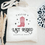 Last Rodeo Cowgirl Bachelorette Party Tote Bag<br><div class="desc">Welcome friends to your disco cowgirl or western themed bachelorette weekend with these cute personalised tote bags. Design features a dusty rose pink cowboy boot illustration with "last rodeo" beneath. Add your name,  location name and the year.</div>