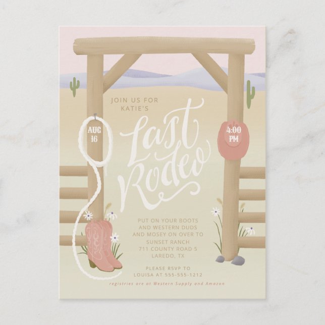 Last Rodeo cowgirl Bridal Shower/Bachelorette  Postcard (Front)