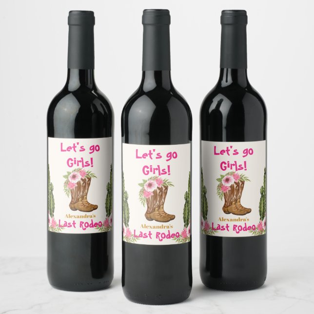 Last Rodeo Cowgirl  Bridal Shower  Wine Label (Bottles)
