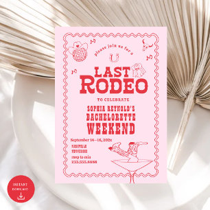 Last Rodeo Cowgirl Pink and Red Bachelorette Invitation