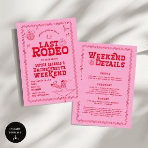 Last Rodeo Cowgirl Pink and Red Bachelorette Invitation