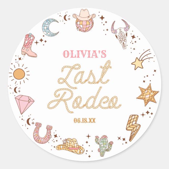 Last Rodeo Disco Cowgirl Bachelorette Weekend Classic Round Sticker (Front)