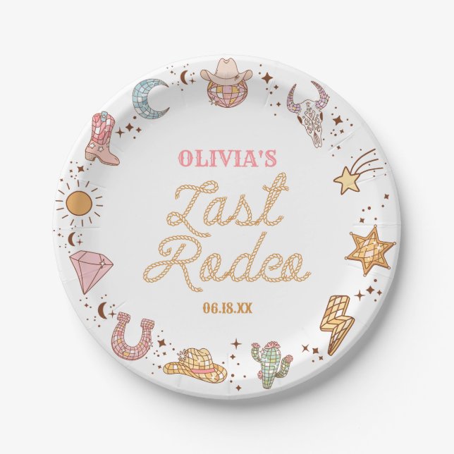Last Rodeo Disco Cowgirl Bachelorette Weekend Paper Plate (Front)
