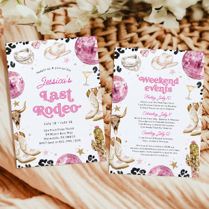 Last Rodeo Disco Cowgirl Pink Bachelorette Weekend Invitation