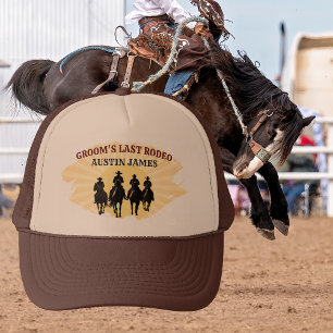 Last Rodeo Groom Custom Name Cowboy Sunset Trucker Hat