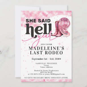 Last Rodeo Hell Yeah Cowgirl Bachelorette Itinerar Invitation