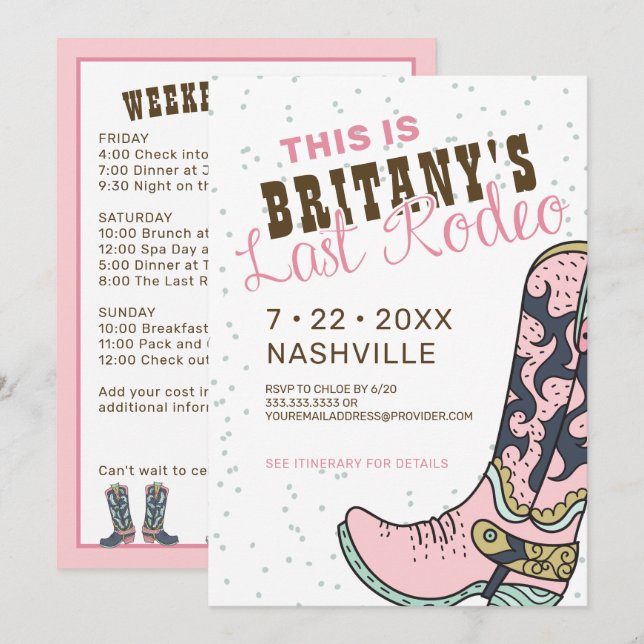 Last Rodeo Pink Bachelorette Party Invitation (Front/Back)
