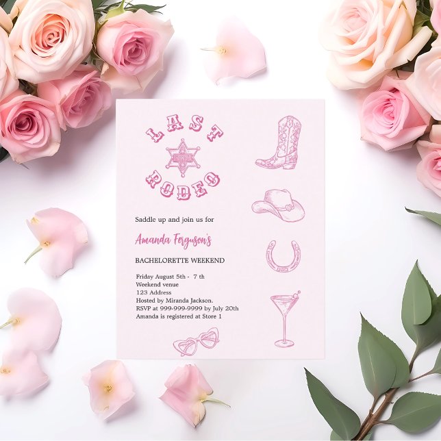 Last Rodeo pink bachelorette weekend invitation (Creator Uploaded)