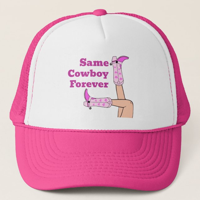 Last Rodeo Pink Bridal Shower Same Cowboy Forever Trucker Hat (Front)