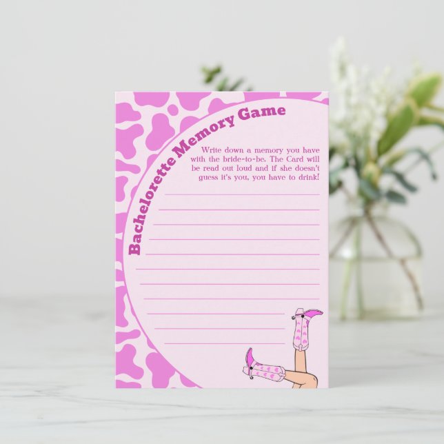 Last Rodeo Pink Cowgirl Bachelorette Memory Game Enclosure Card (Standing Front)