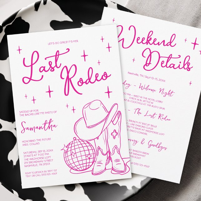 Last Rodeo Pink Cowgirl Bachelorette Party Weekend Invitation (Last Rodeo Pink Cowgirl Bachelorette Party Weekend Invitation)