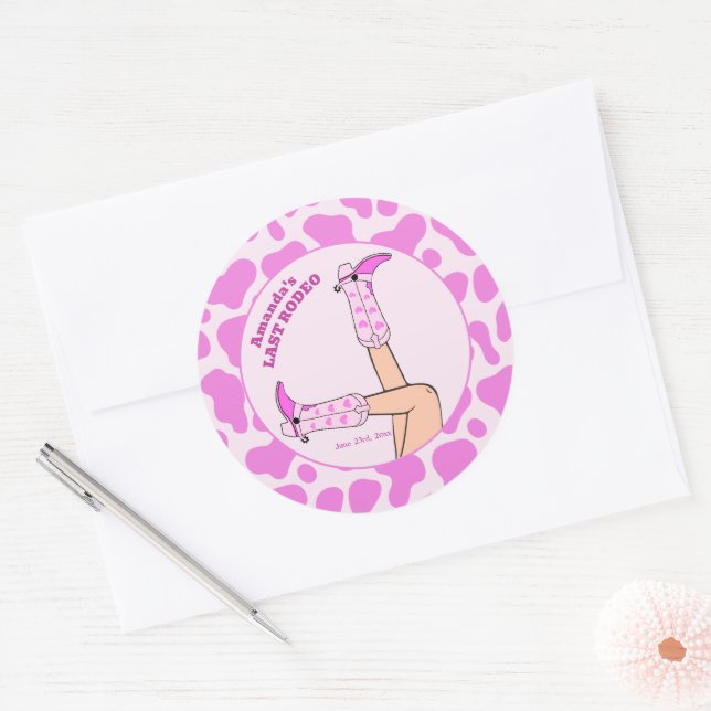 Last Rodeo Pink Cowgirl Bridal Shower Party Classic Round Sticker (Envelope)