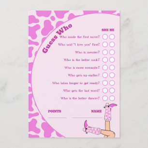 Last Rodeo Pink Cowgirl Bridal Shower Party Game Enclosure Card