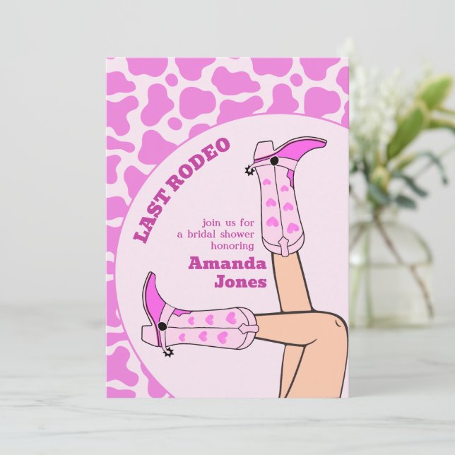 Last Rodeo Pink Cowgirl Bridal Shower Party Invitation (Standing Front)