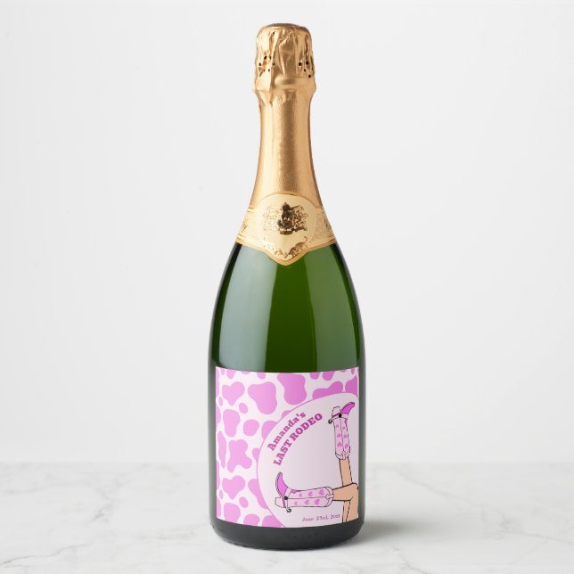 Last Rodeo Pink Cowgirl Bridal Shower Party Sparkling Wine Label (Front)