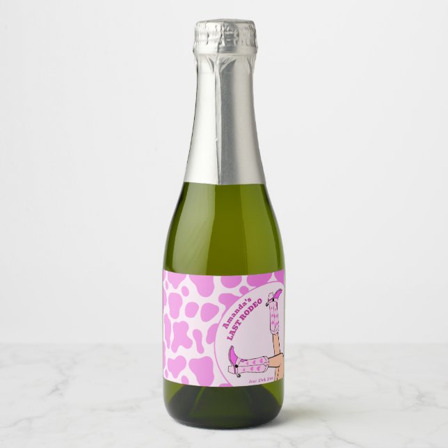 Last Rodeo Pink Cowgirl Bridal Shower Party Sparkling Wine Label (Front)