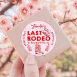 Last Rodeo Pink Red Cowgirl Bachelorette Party Classic Round Sticker<br><div class="desc">Last Rodeo Pink Red Cowgirl Bachelorette Party Classic Round Sticker</div>