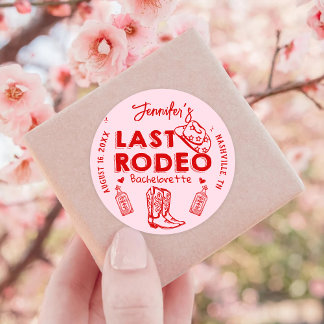Last Rodeo Pink Red Cowgirl Bachelorette Party Classic Round Sticker