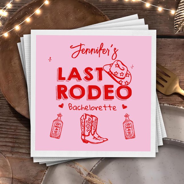 Last Rodeo Pink Red Cowgirl Bachelorette Party Napkin (Creator Uploaded)