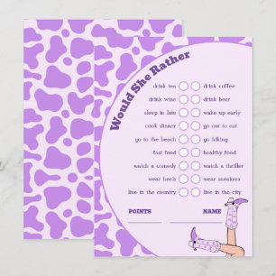 Last Rodeo Purple Cowgirl Bridal Shower Party Game Enclosure Card