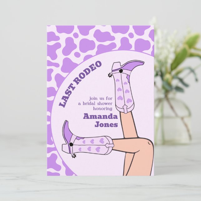 Last Rodeo Purple Cowgirl Bridal Shower Party Invitation (Standing Front)