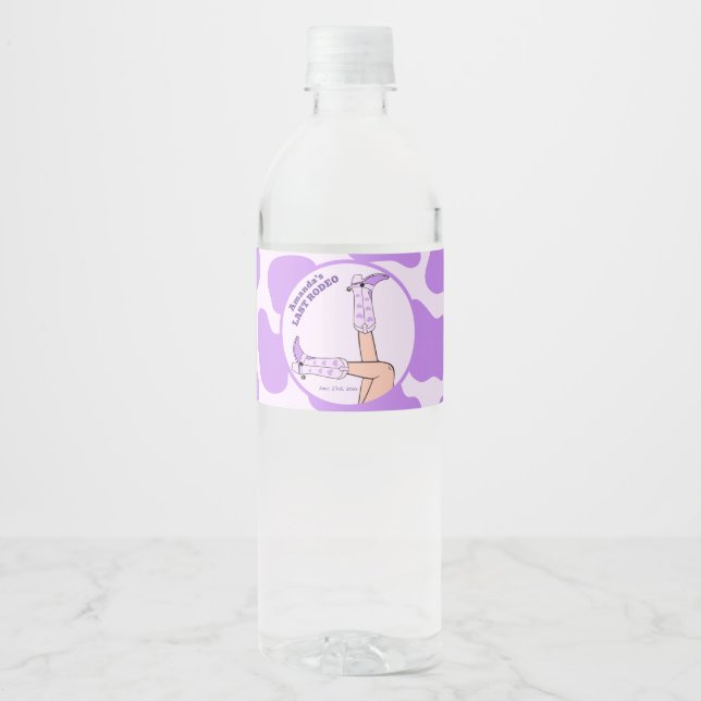 Last Rodeo Purple Cowgirl Bridal Shower Party Water Bottle Label (Front)