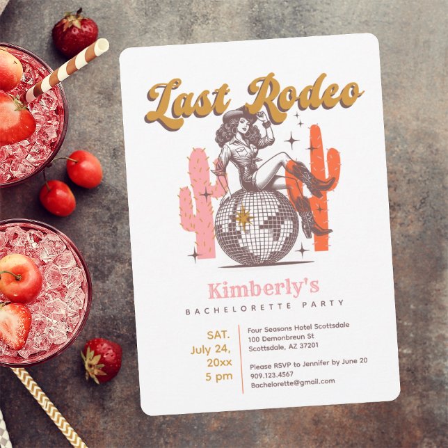Last Rodeo Retro Pink Cowgirl Bachelorette Party Invitation (Creator Uploaded)