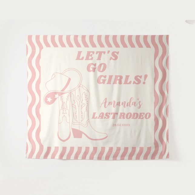 Last Rodeo Retro Western Bachelorette Party Tapestry (Front (Horizontal))