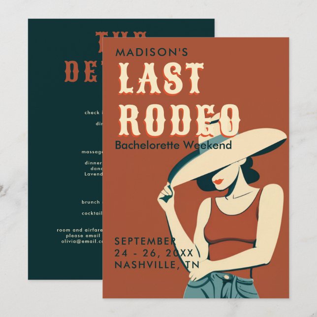 Last Rodeo Terracotta Vintage Bachelorette Weekend Invitation (Front/Back)