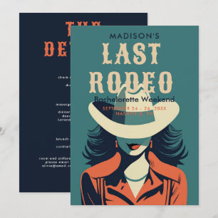Last Rodeo Vintage Blue Teal Bachelorette Weekend Invitation