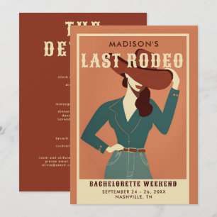 Last Rodeo Vintage Terracotta Cowgirl Bachelorette Invitation