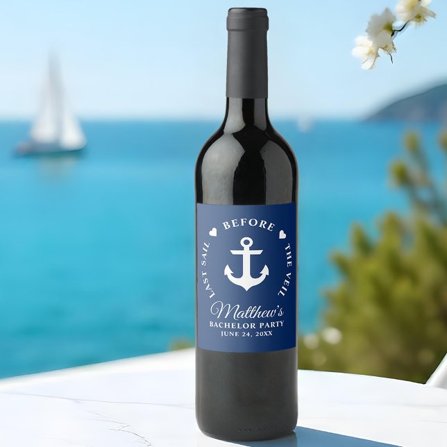 Last Sail Before The Veil Bachelor Party Wine Label (Customize to change text size, text style or background color.)