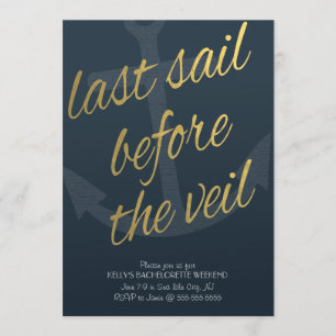 Last Sail Before the Veil Bachelorette in Navy Invitation