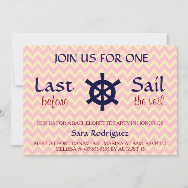 Last Sail Before The Veil Bachelorette Invitation (Front)
